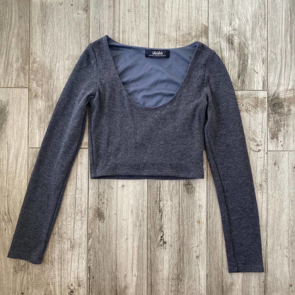 LuLu's Women's Long Sleeve Crop Top Gray Size XS